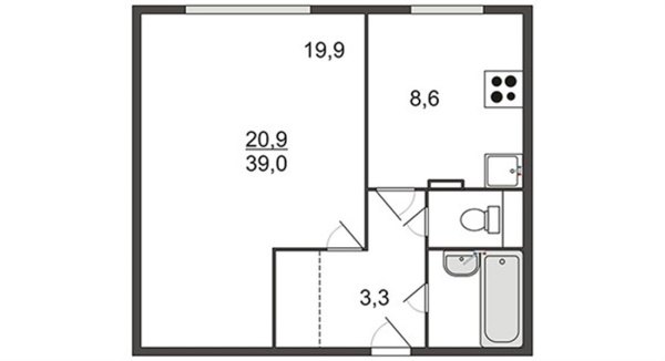 1-к квартира, 1/14 эт., 39м²