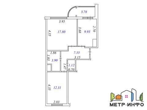 2-к квартира, 13/17 эт., 58м²