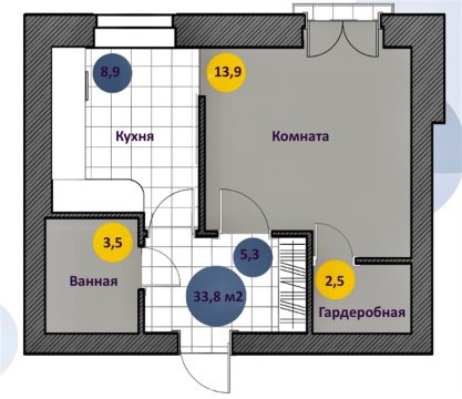 1-к квартира, 3/4 эт., 33м²