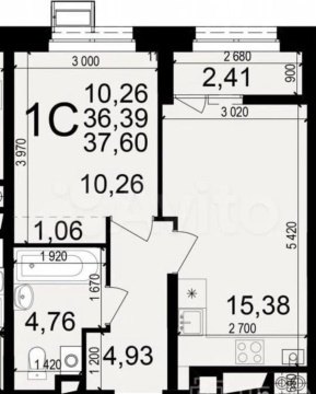 1-к квартира, 9/10 эт., 37м²