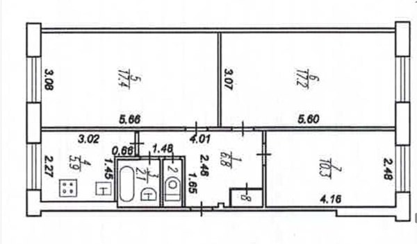 3-к квартира, 1/5 эт., 61м²