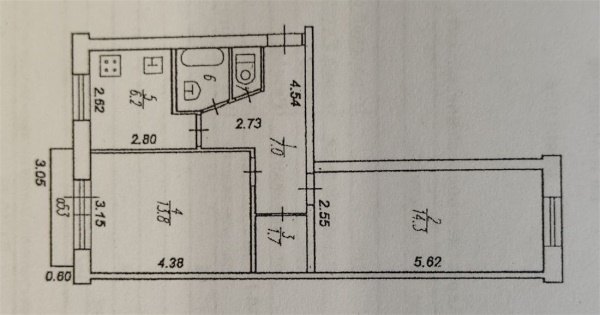 2-к квартира, 4/5 эт., 47м²