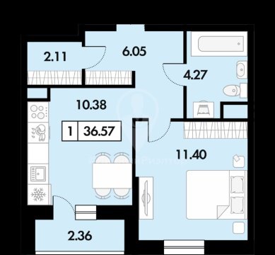 1-к квартира, 7/7 эт., 36м²