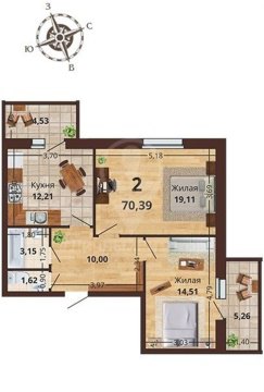 2-к квартира, 8/15 эт., 70м²
