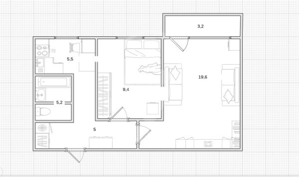 2-к квартира, 8/9 эт., 44м²