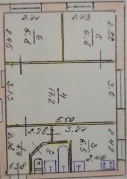 3-к квартира, 1/2 эт., 44м²