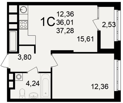 1-к квартира, 20/25 эт., 37м²