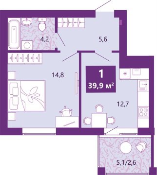 1-к квартира, 4/4 эт., 40м²