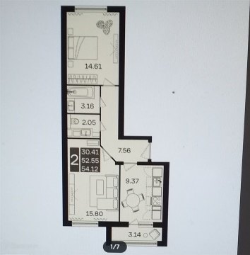 2-к квартира, 6/18 эт., 56м²