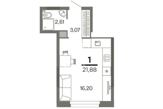 Студия, 7/25 эт., 22м²