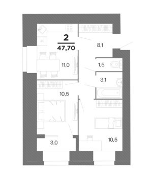 2-к квартира, 12/16 эт., 47м²