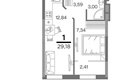 1-к квартира, 9/25 эт., 29м²